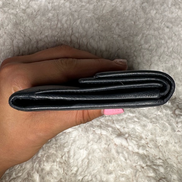 PRADA Logo Plate Tri-Fold Wallet Saffiano Leather Black Used Authentic - Picture 12 of 14